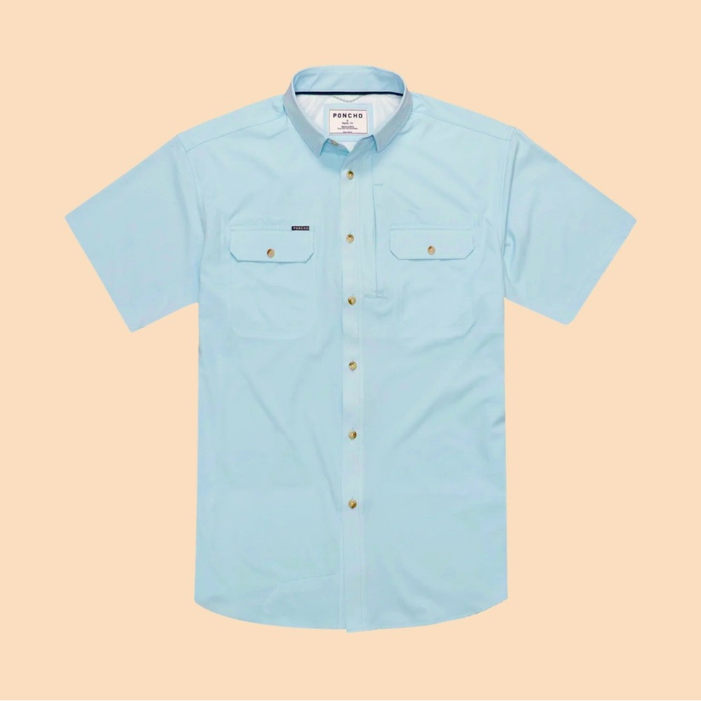 Poncho Light Blue/Aqua Casual Button Down Shirt 3XL